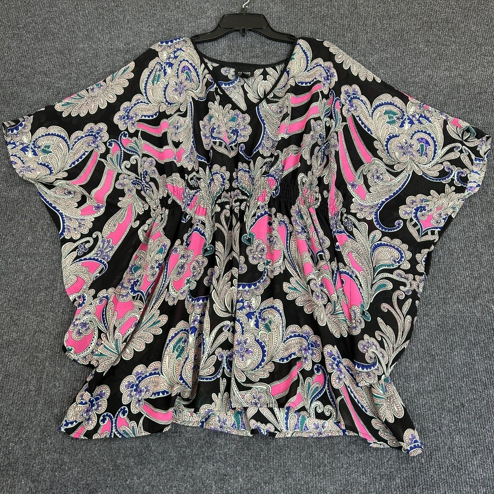 Nicole Miller Paisley‎ Print Sheer Poncho Top Ruffle Sleeves Fairy Whimsy XL